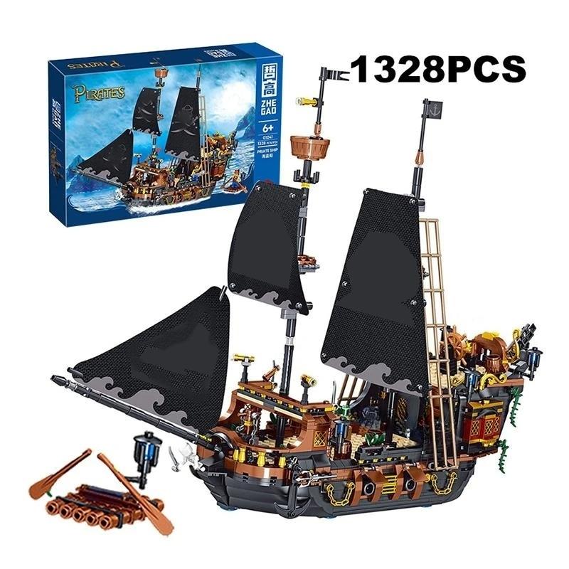 1424Pcs Black Pirates Ship Diy Adventure Boat Mini Bricks Building Blocks Assembled Model Toys for Boys Kids Christmas Gifts