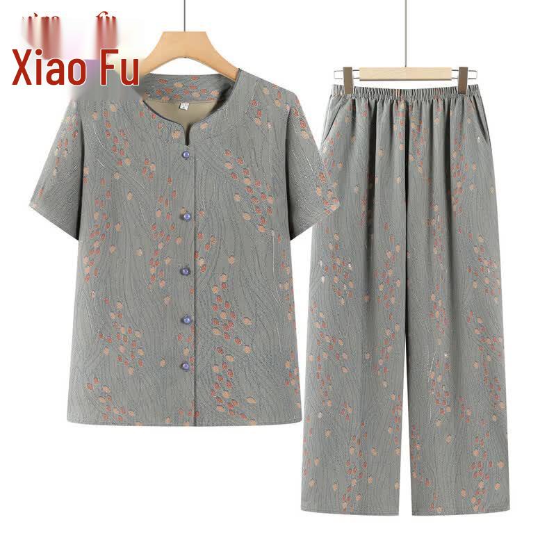 Elderly Women's Summer Floral Two-Piece Set