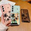 Coconut Tree Print Clear Card Slot Case For Samsung S25 S24 FE S23 Ultra A56 A36 A16 A55 A35 A15 Slim Soft Silicone Shockproof Phone Cover