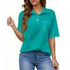 Women's Fashion Casual Button Pocket Shirt Short Sleeve Solid Color Lapel Top