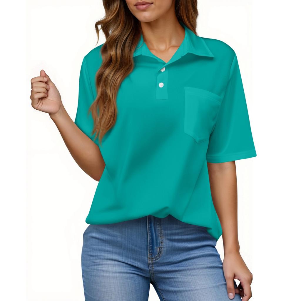 Women's Fashion Casual Button Pocket Shirt Short Sleeve Solid Color Lapel Top