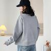 Korean Style Women's Oversized Gray Cardigan - Casual Round Neck Baseball Jacket with Long Sleeves