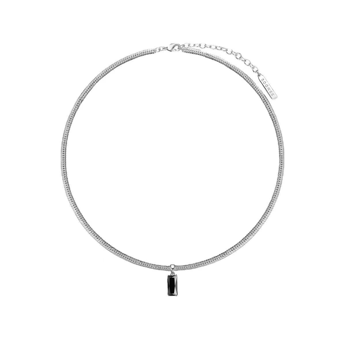 

18K Gold Geometric Square Zircon Necklace with Snake Chain and Diamond Pendant