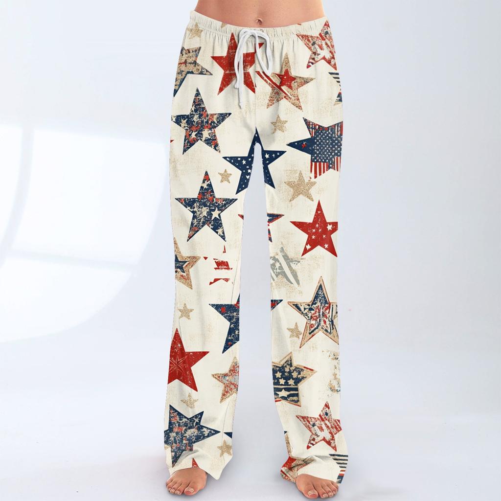 Women's Casual Fashion Comfort Pajama Pants Print Drawstring Pants Full Length Long