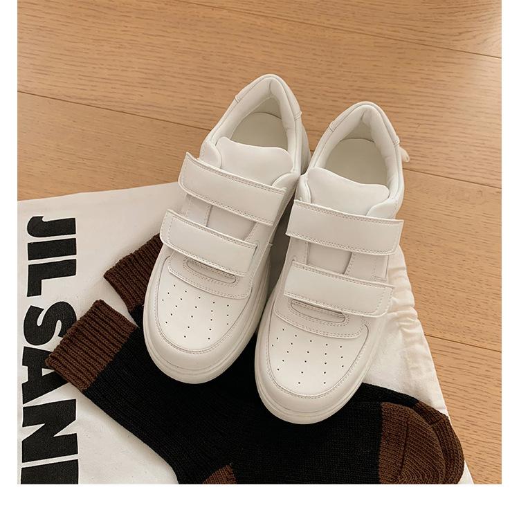 Cowhide version~ Small person height increase leather platform white shoes women's Velcro muffin shoes dad shoes casual board shoes