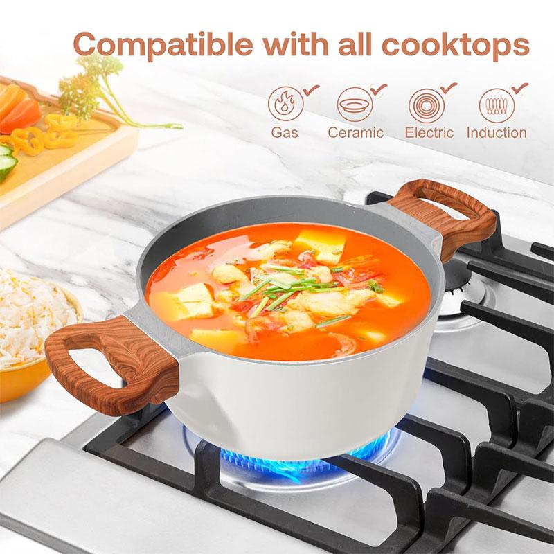 Nonstick Stock Pot Induction Soup Cooking Pot with Lid 2.6L Granite Casserole Stews Soup Pot Pasta Spaghetti Cooking Pot