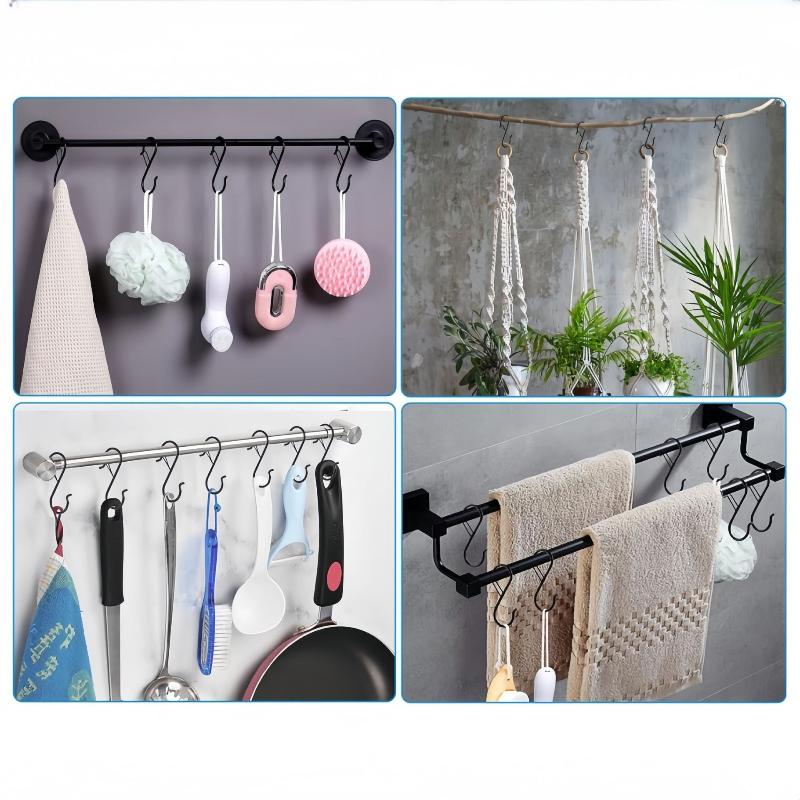 2/4/10 Pcs Metal S-Shape Spring Hook Kitchen Pot Rack Room Bags Clothes Towels Closet Rod S Hanger Hooks With Buckle Garden Hang