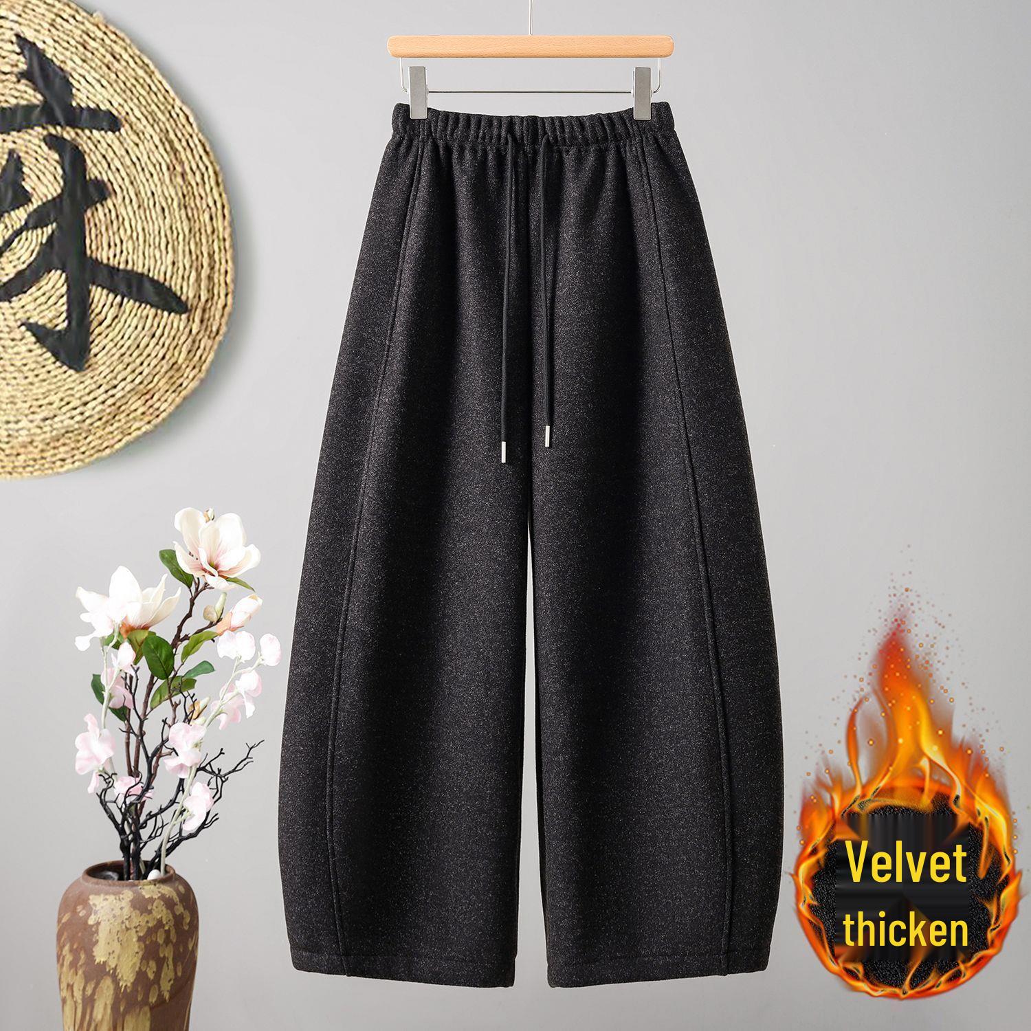 

Women s Velvet High-Waisted Retro Wool Wide-Leg Pants - Warm, Slimming, and Versatile Winter Wear Medium