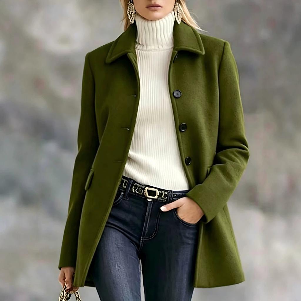 Damen Vintage Revers Wollmantel Mittellang Einreihig Übermantel Herbst Winter Elegant Lässig Oberbekleidung
