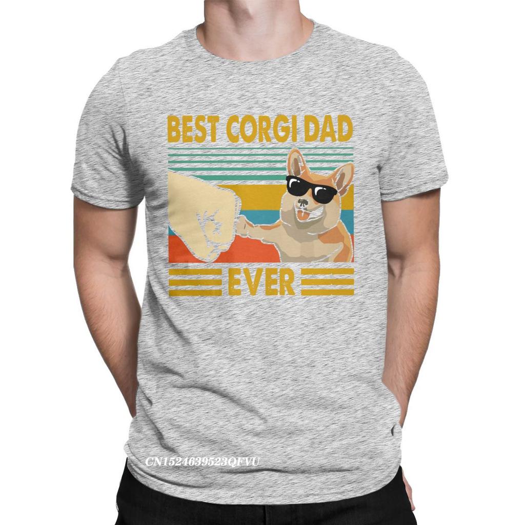 Men's T-Shirts Best Corgi Dad Ever Funny Corgi Owner Cool Cotton Tee Shirt Dog Animal Tshirt Round Collar Clothing Gift Idea