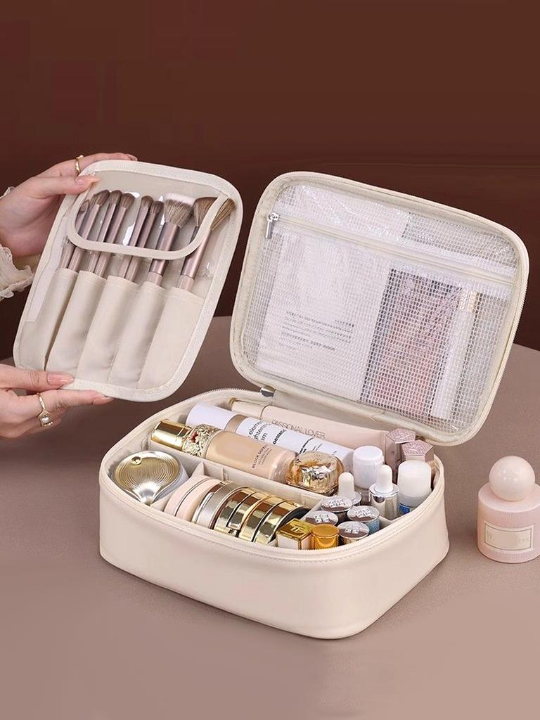 PU Leather Makeup Bag with Large Capacity, Portable, and High-end Outdoor Feel, Layered and Multi-layer Waterproof Makeup Ca