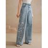Plus Size Embroidered Stretch Denim Straight Leg Jeans for Women