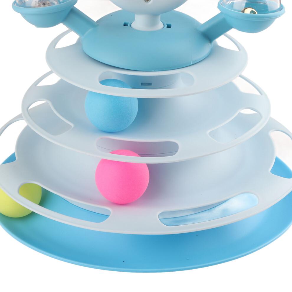 Blue 4-Layer Cat Ball Tower Toy with Feather & Catnip for Exercise