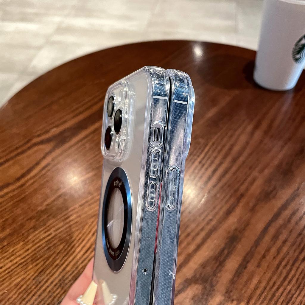 For iPhone 15 Pro Magnetic Case Clear Back Phone Cover TPU+PC with Ring Logo View