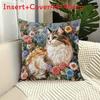 Animal Series Plush Cat Flower Pattern Pillow Cover For Living Room Decor
