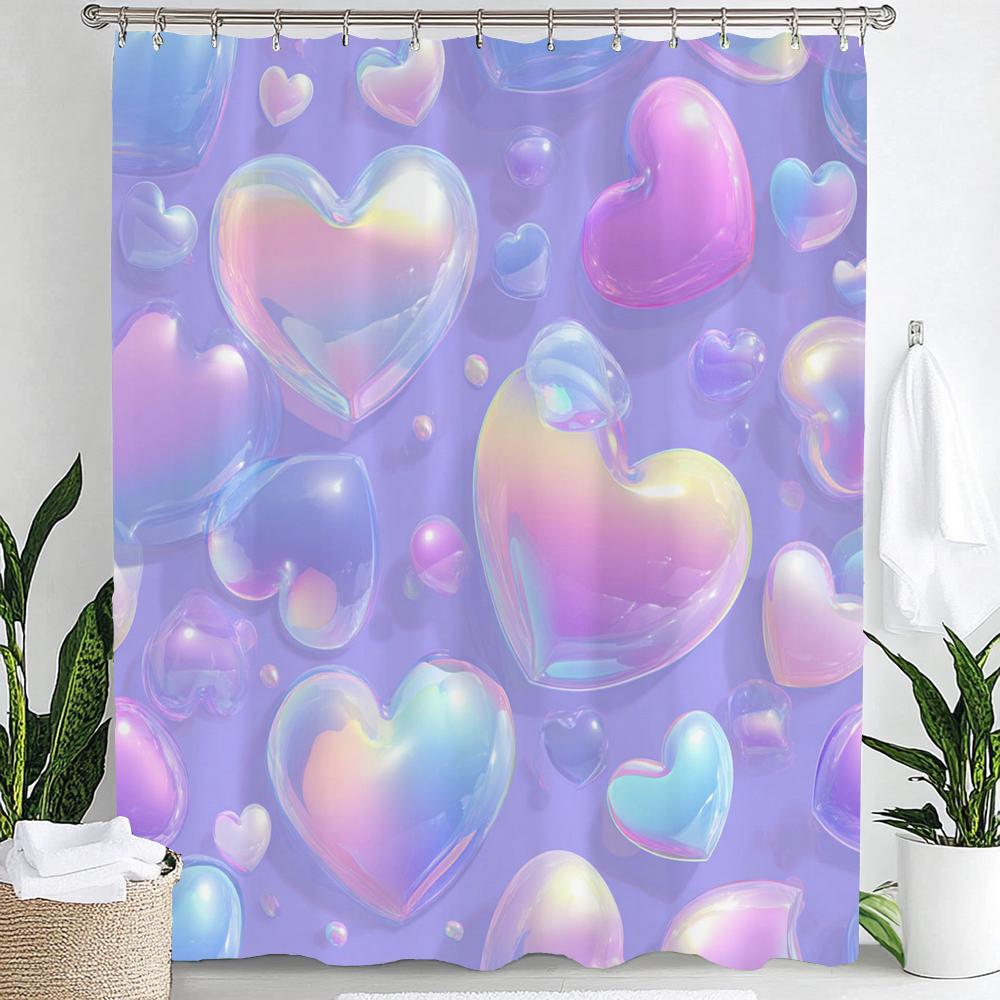 Colorful Love Shower Curtain, Modern Romantic Pink Heart-Shaped Pattern Bathroom Decor Curtain,Polyester Shower Curtain