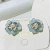 French Sweet Camellia Stud Earrings Women's Light Luxury Pearl Zircon Earrings Niche Design Sense Commuter Vacation Ear Jewelry