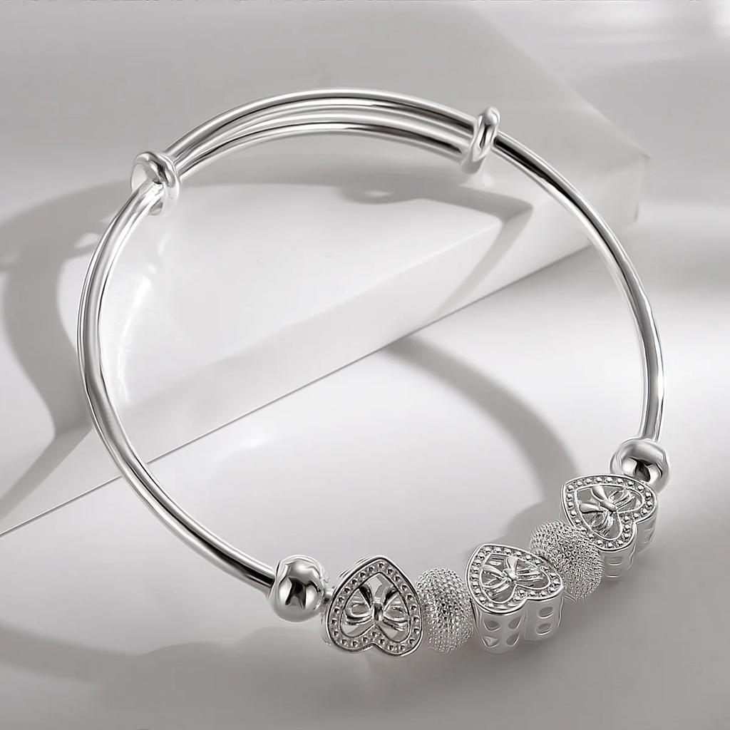Bracciali Trendy in Argento 925 Braccialetto Charms Carini Aperti per Donne Gioielli di Moda Regolabile Dimensioni Bracciale Manicotto Festa di Matrimonio