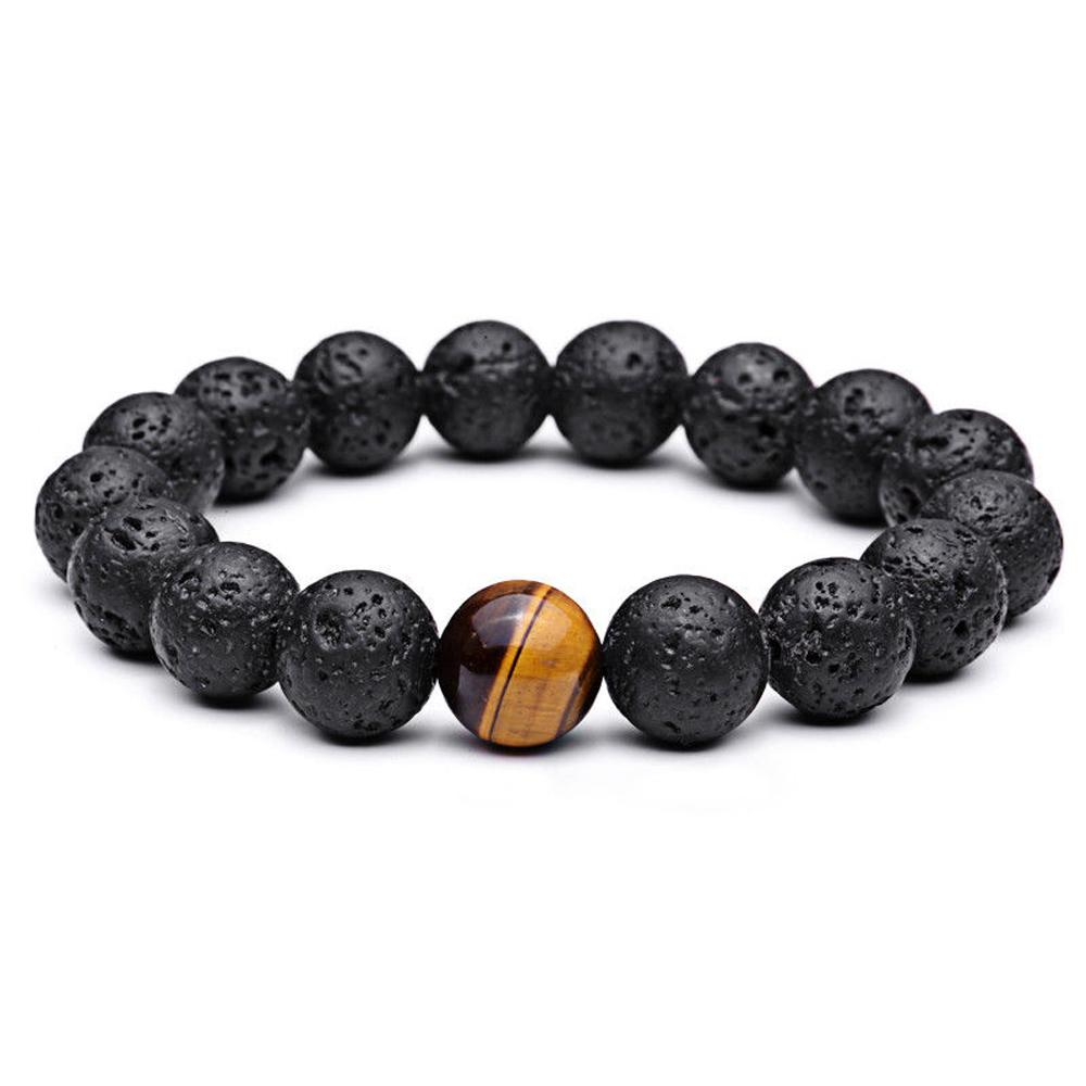 Chakra Beaded Bracelet Men 8mm 12mm Natural Stone Lava Rock Tiger Eye Onyx Matte Howlite Healing Beads Charm Yoga Women Jewelry