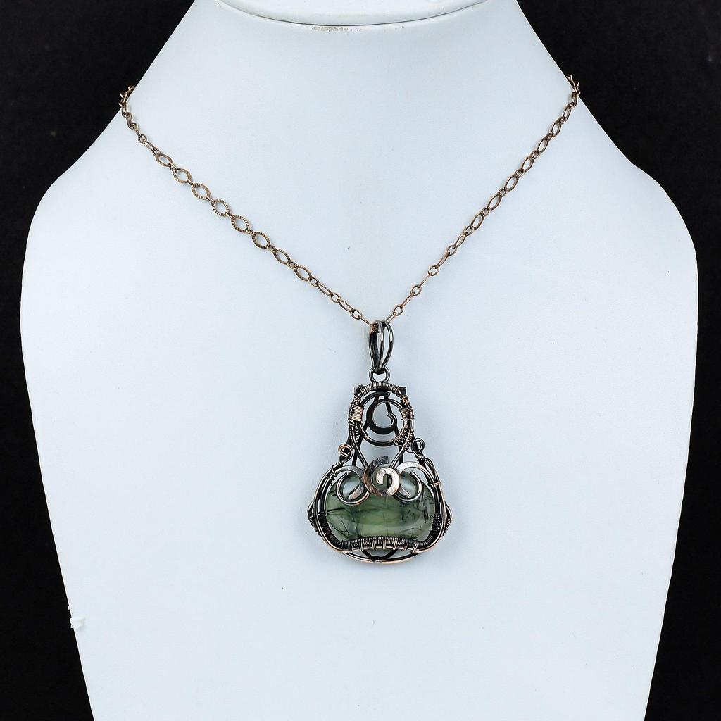 Moss Prehnite Pendant Copper Wire Wrapped Gemstone Pendant Decent Copper Jewelry Stylish Pendant Wire Wrap Jewelry Handmade Pendant For Gift