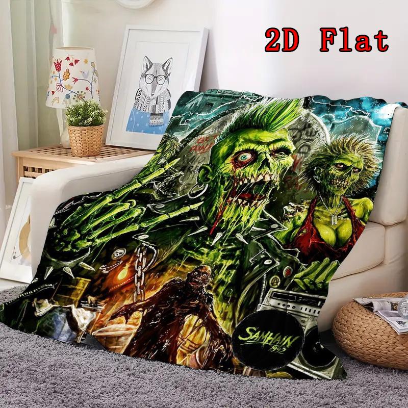 Glam-style horror movie 2D Flat Pattern Flannel Blanket High quality All Seasons Warmth and Comfort Perfect for Christmas Gifts.