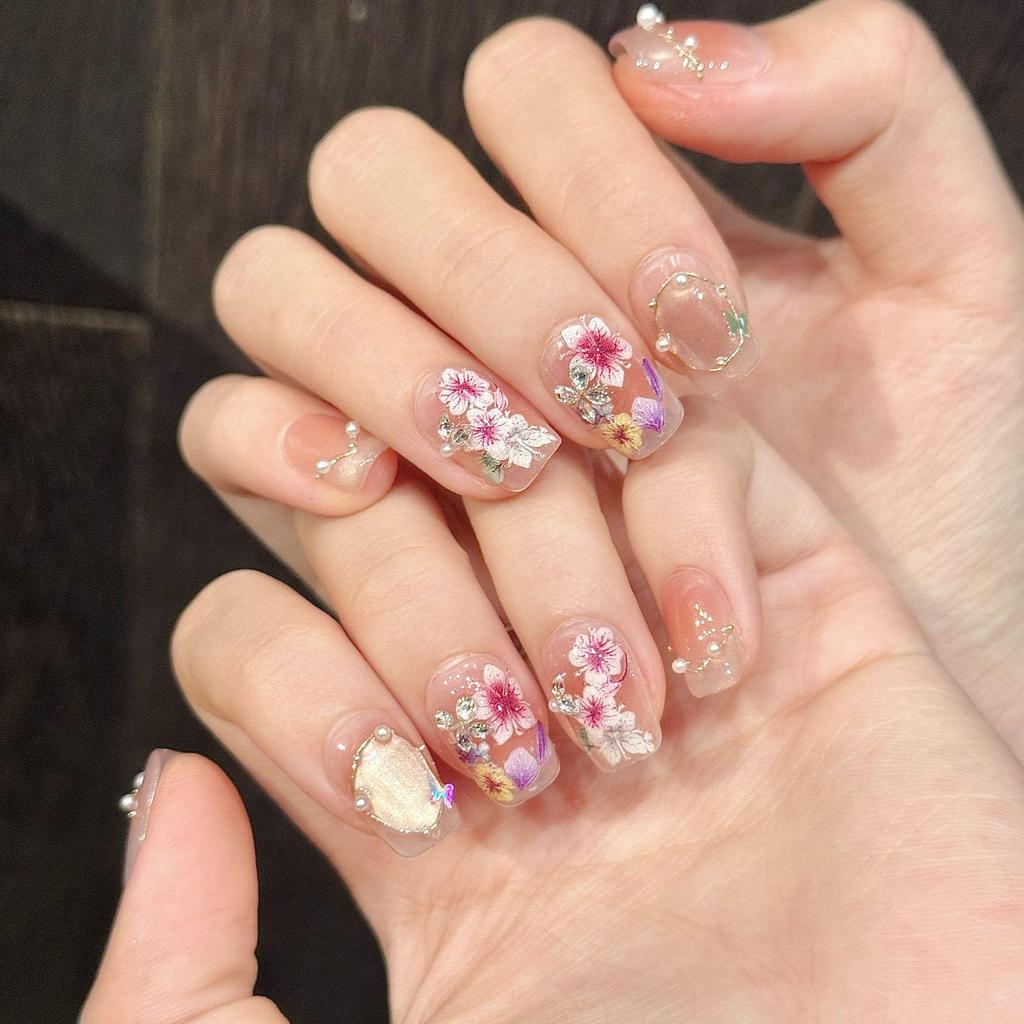 Yihe [Seine Garden] Blush Cat Eye Crushed Diamond Press-On Nails