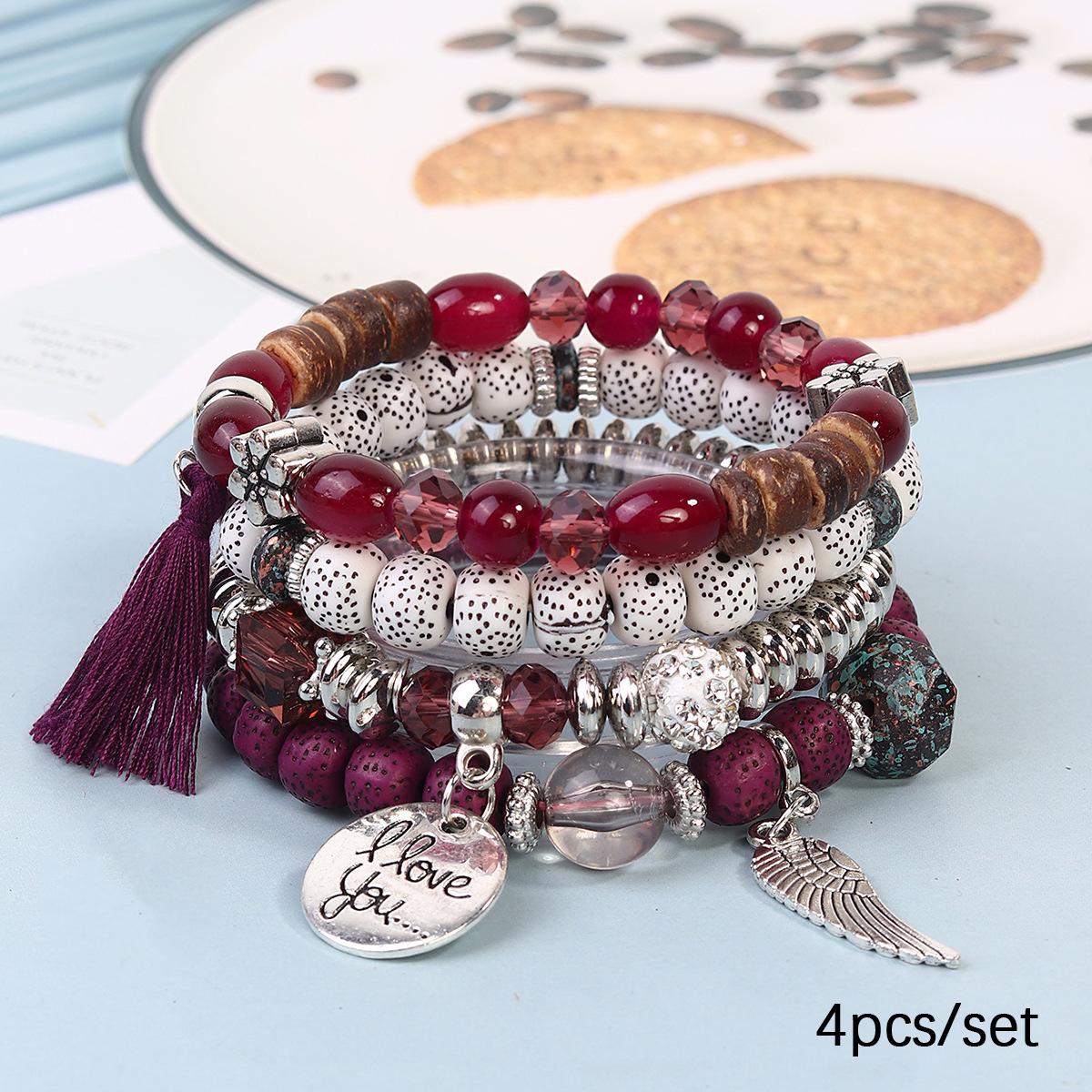 JYL TS Bracelet  Bohemian Tree of Life I Love You Set Nurtures Love & Unity B0038 red purple