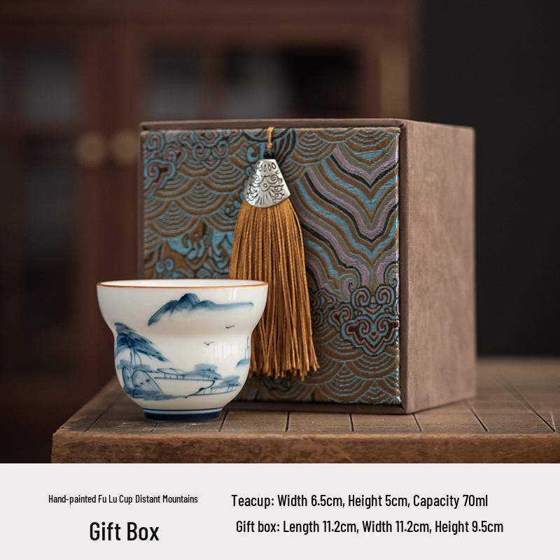 Hand-Painted Jade White Tea Cup Set - Kung Fu Style Porcelain with Gift Box