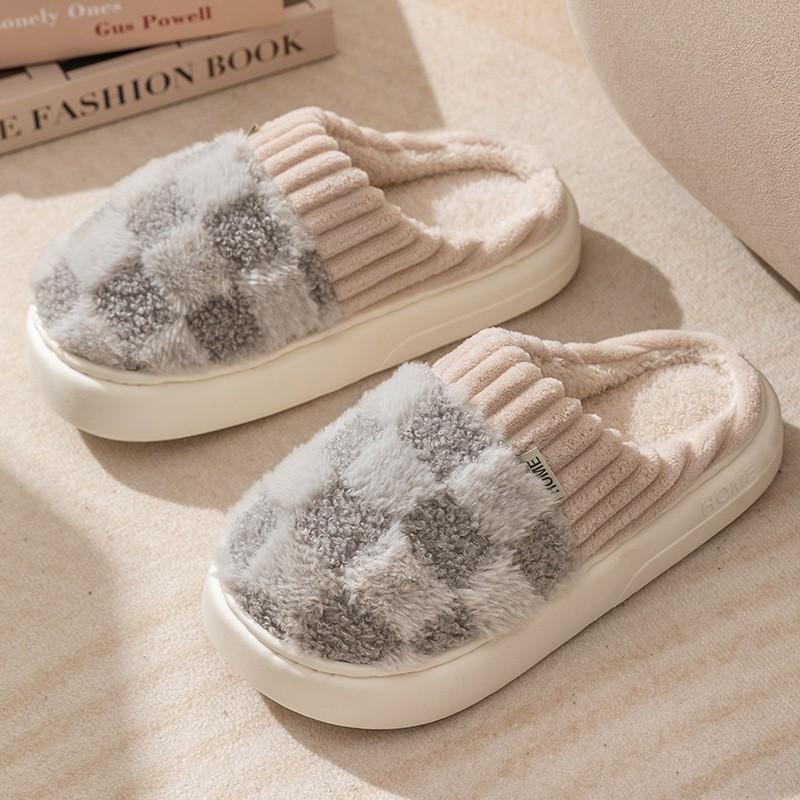 Cotton slippers women autumn and winter confinement indoor home non-slip thick bottom plush warm couple men