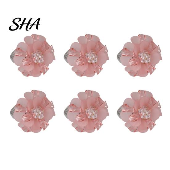 Lightweight Napkin Holders 6Pcs Pink Flower Rings, Acrylic Holders, Reusable Elegant Dinner Rings for Wedding Bridal Shower Banquet
