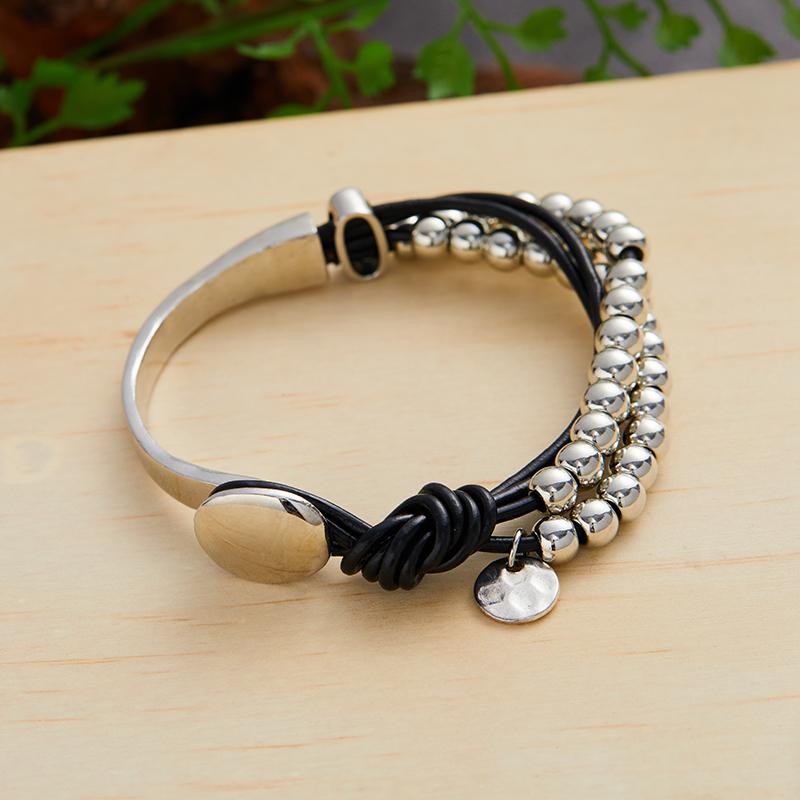 Bohemian Beaded Leather Strap Double Bracelet Women's Hip Hop Personalized Creative Zircon Party Gift Accessories