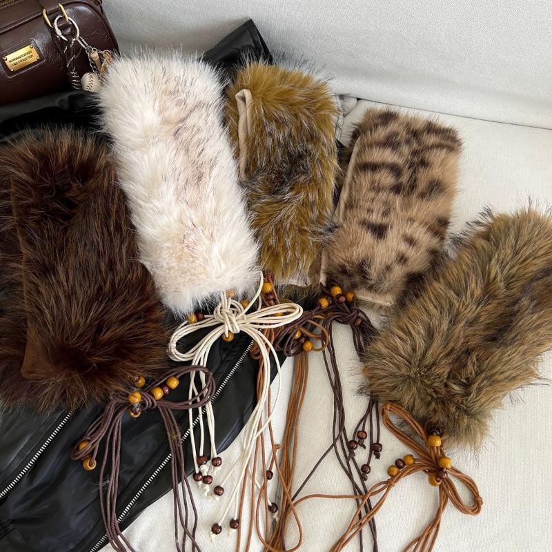 Y2K Leopard Furry Fur Belt Vintage Gothic Imitation Belts Sexy Hiphop Waistband Jeans Pants Decor Belt