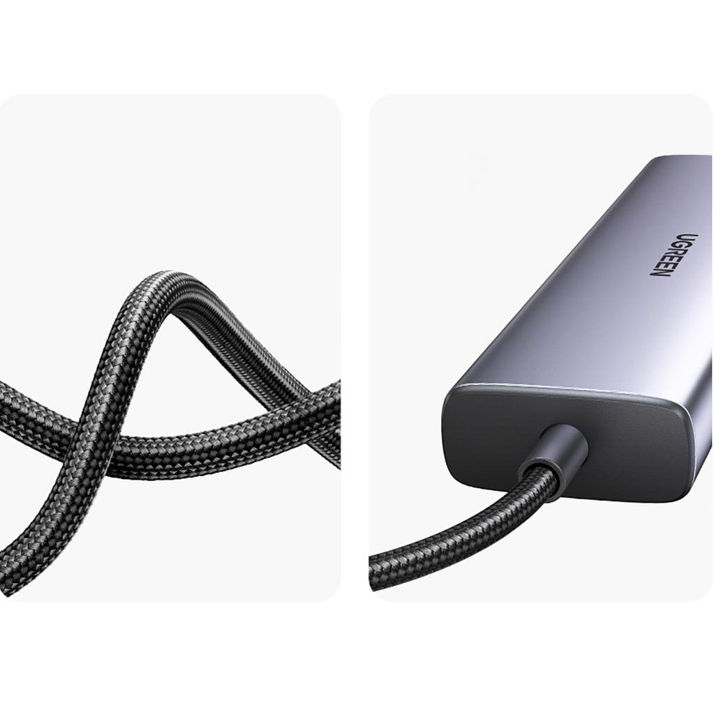 Ugreen CM512 Multiport USB-C Hub: Dual USB-A 3.0, HDMI, Ethernet, SD/TF Card Reader, 100W Power Delivery - Gray