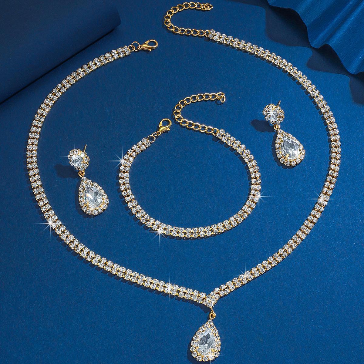 

4 шт. Женский модный набор: ожерелье-капля воды, серьги, браслеты, циркониевый набор, подходит для свадьбы, вечеринки, фестивальных подарков