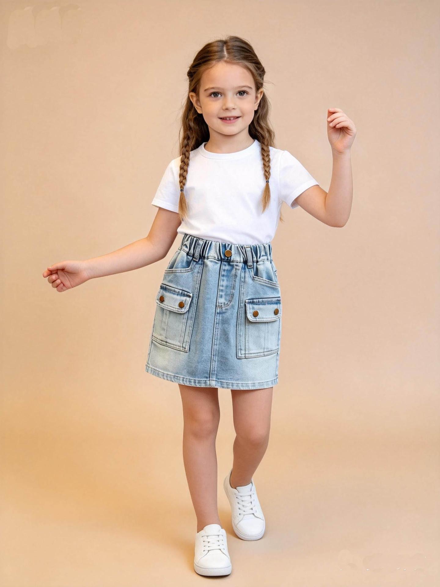 Girls Summer Denim Skirt 2026 - Stylish, Versatile Casual Wear for Kids 120 cm синий