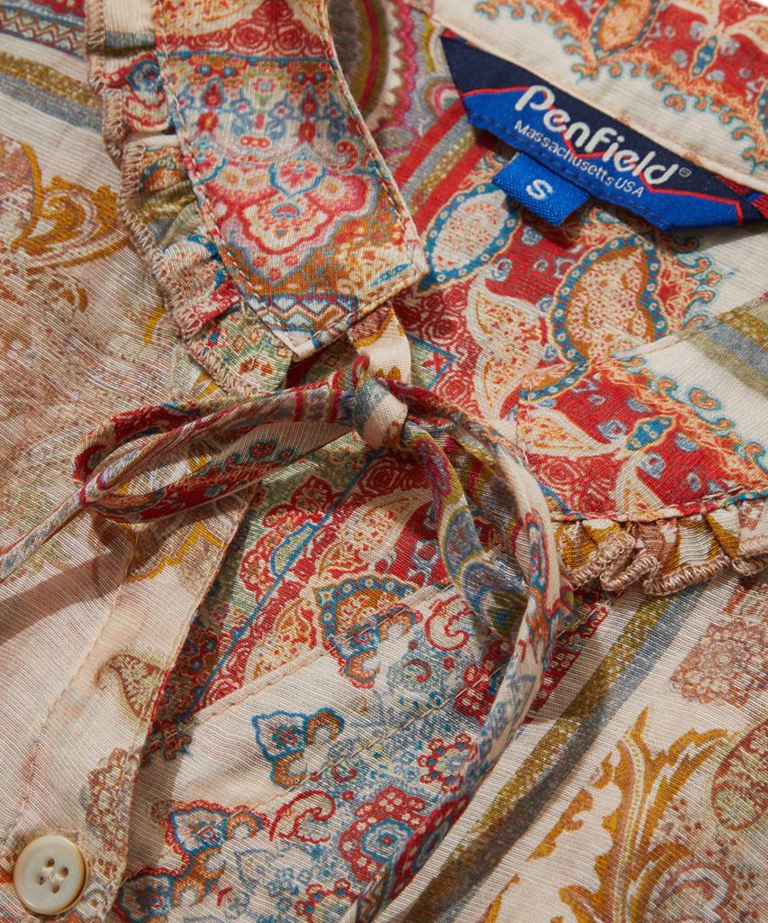 Penfield Short Sleeve Waist Embroidered Smocking Tiered Dress Red_Fs2Ws10F