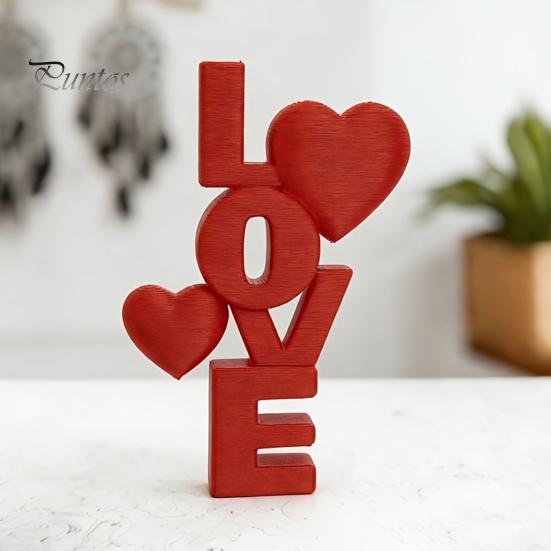 Valentine Day Gift for Her 2Pcs 3D Printed Stacked LOVE Letter Ornament with Heart Decor, Romantic Anniversary Girlfriend Tabletop Love Sculpture,