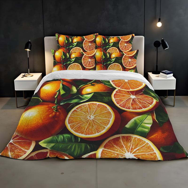 3D Digital Printing Bedding Two Or Three Piece Fruit Orange Polyester Quilt Cover