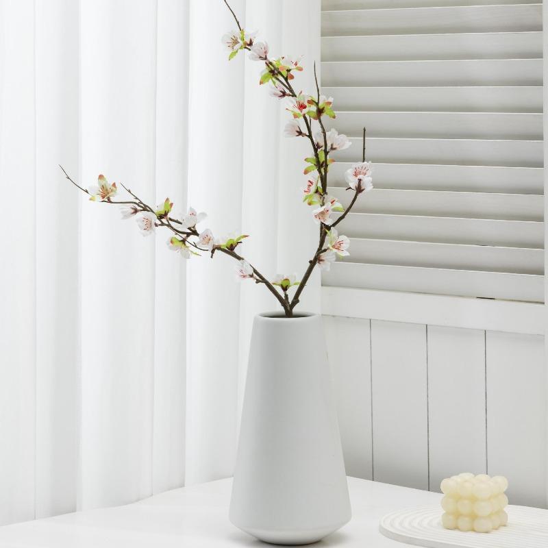 

6pcs Artificial White Peaches Blossoms Branches Silk Fake Flowers Restaurant Decoration Simulation Peach Blossom Green Plant