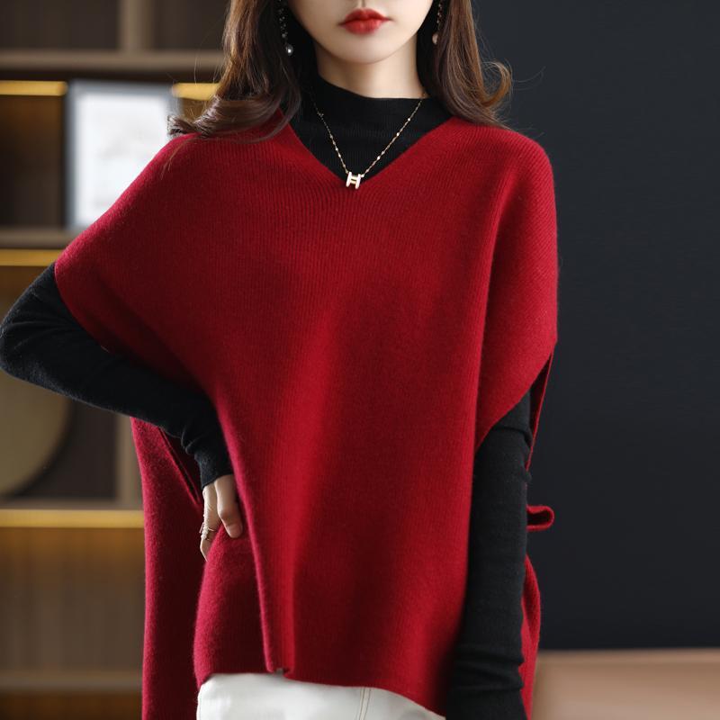 Lazy Style Korean Women Vintage All-match Sweater Vest Spring Autumn Fashion Batwing Sleeve V-Neck Loose Casual Knit Pullovers