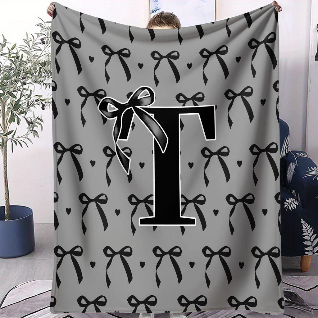 Hot ViralWorthy Snug AllPurpose Monogram Letter Bow Decorative Throw Blanket Soft Fluffy for Couch Bed AllSeason Use