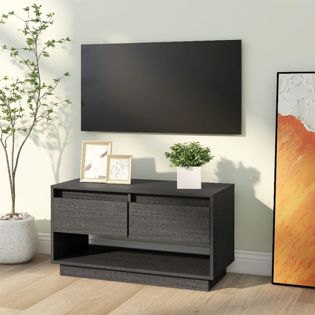 Vidaxl Szafka Pod Telewizor, Szara, 74X34X40 Cm, Lite Drewno Sosnowe