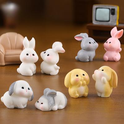 Micro-landscape Cute Little Rabbit Family Animal Figurines Decorative Accessories Mini Desktop Resin Small Ornaments