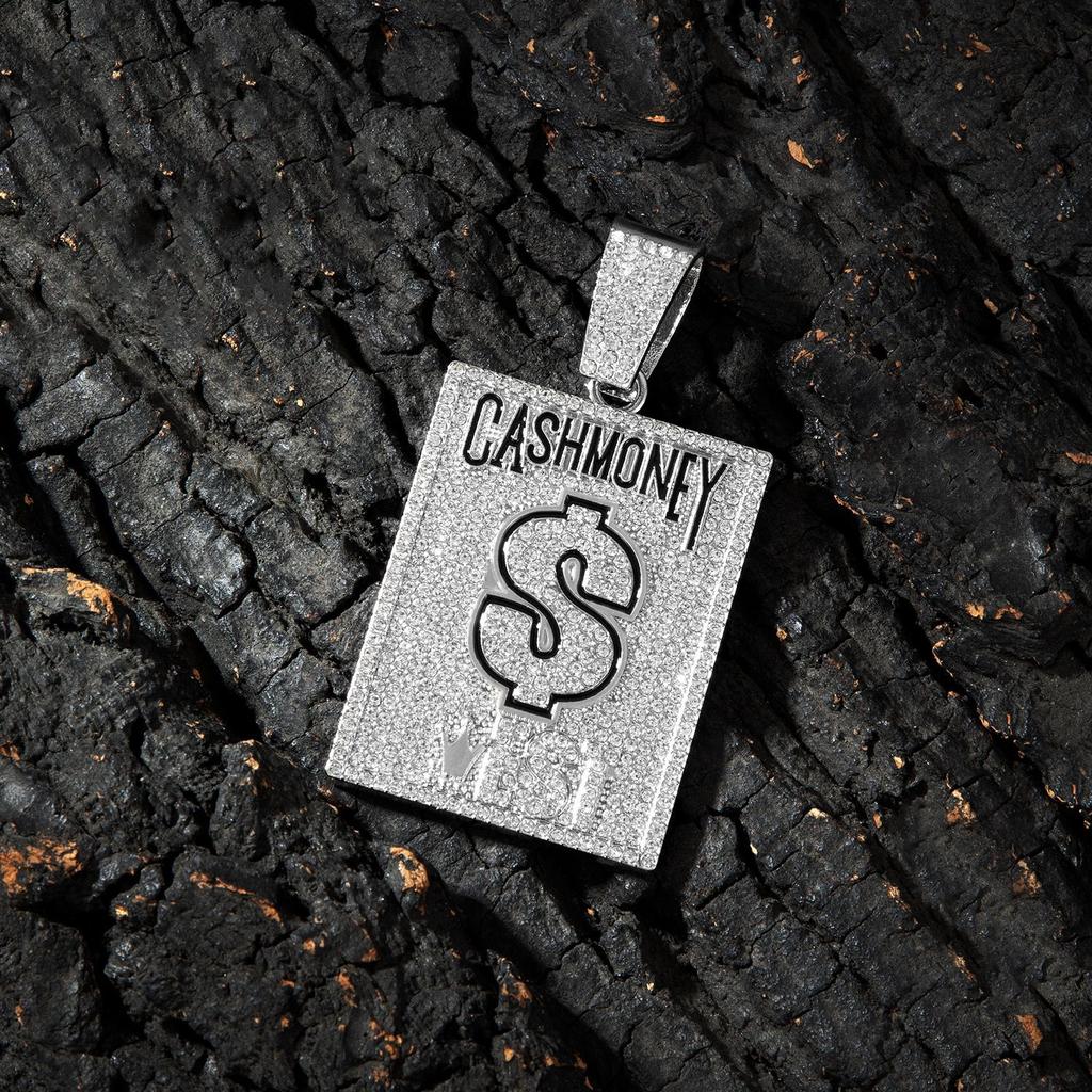 American CASH MONEY Dollar Sign Square Plate Dripping Oil Letter Necklace Pendant Cuban Chain
