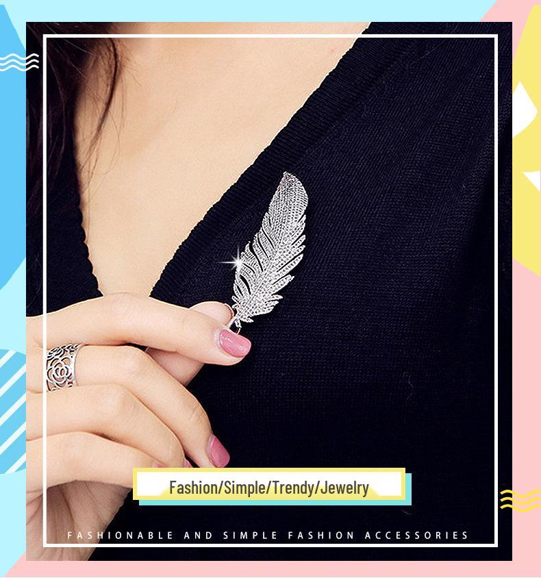 2026 Korean Style Zirconia Feather Brooch for Women, Qipao Pin, Shawl Buckle Accessory