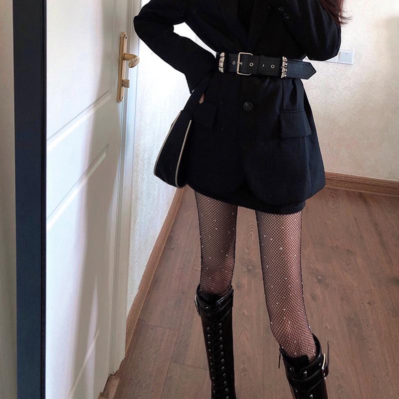 Cross-Border Black Fishnet Stockings with Rhinestones - Sexy Thin Mesh Pantyhose for Women