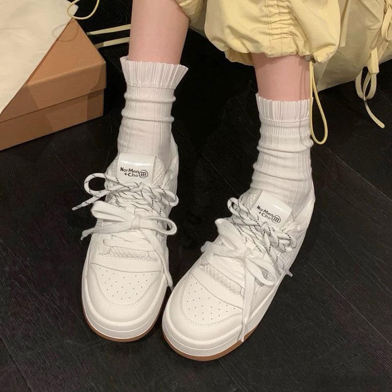 thick-soled spring and summer new versatile round head muffin bottom student campus lace-up casual board shoes