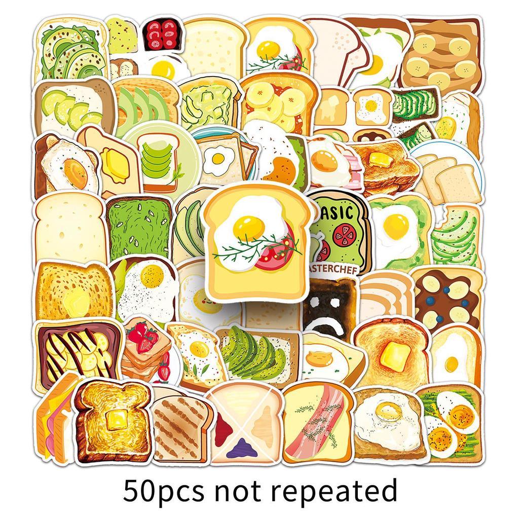 50 Sheets Cute Cartoon Food Stickers: Waterproof & DIY for Skateboards, Phones, Suitcases