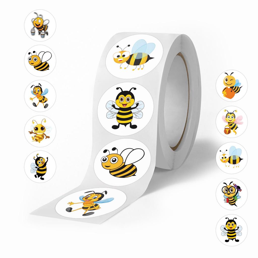 Cartoon Bee Stickers (500/Roll) for Kids' Reward & Creative Journaling