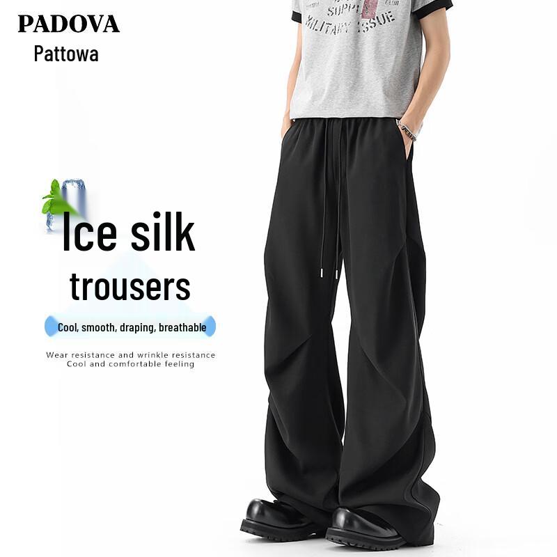 

Men s Pleated Ice Silk Wide-Leg Casual Pants 3XL